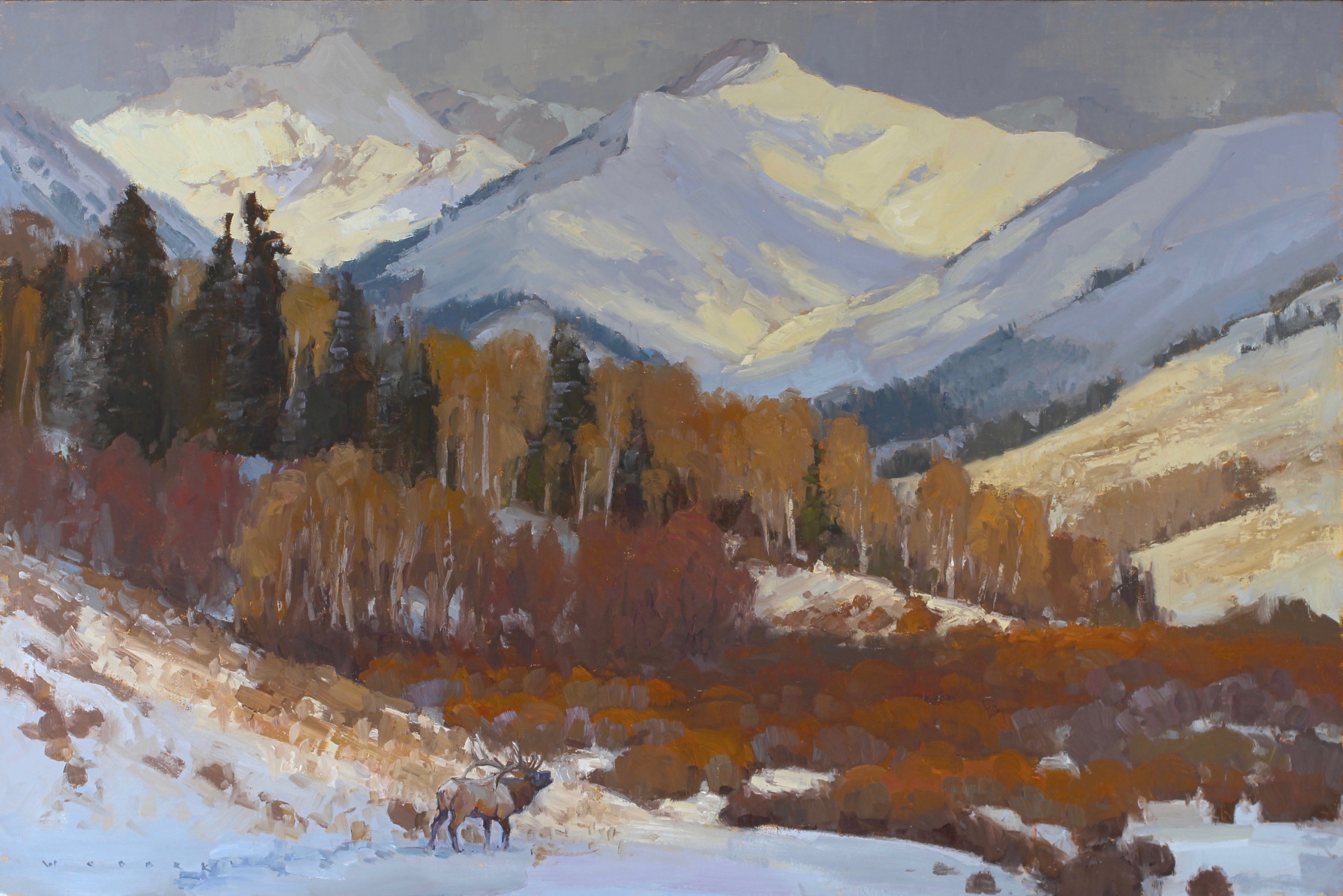 JW19-15 Winter Bugler 24x36 oil 8000 F