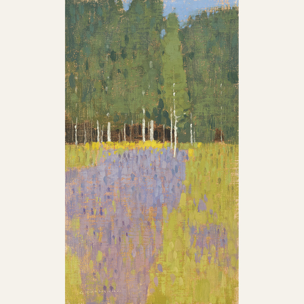 Forest Edge and Lupine Patterns, 12x7 inches, oil on linen panel WEB