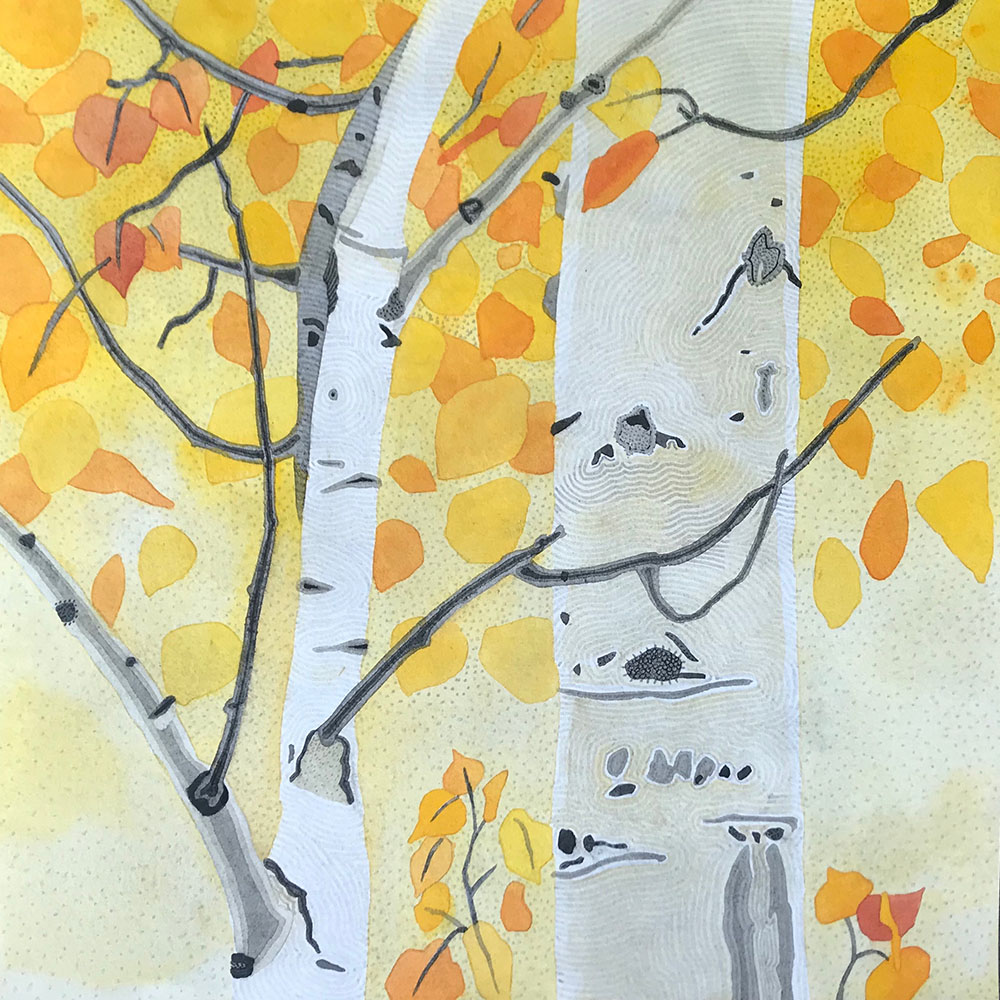 MN19-05 Autumn Aspens II 12x12 wc:ink:gouache 850 F WEB