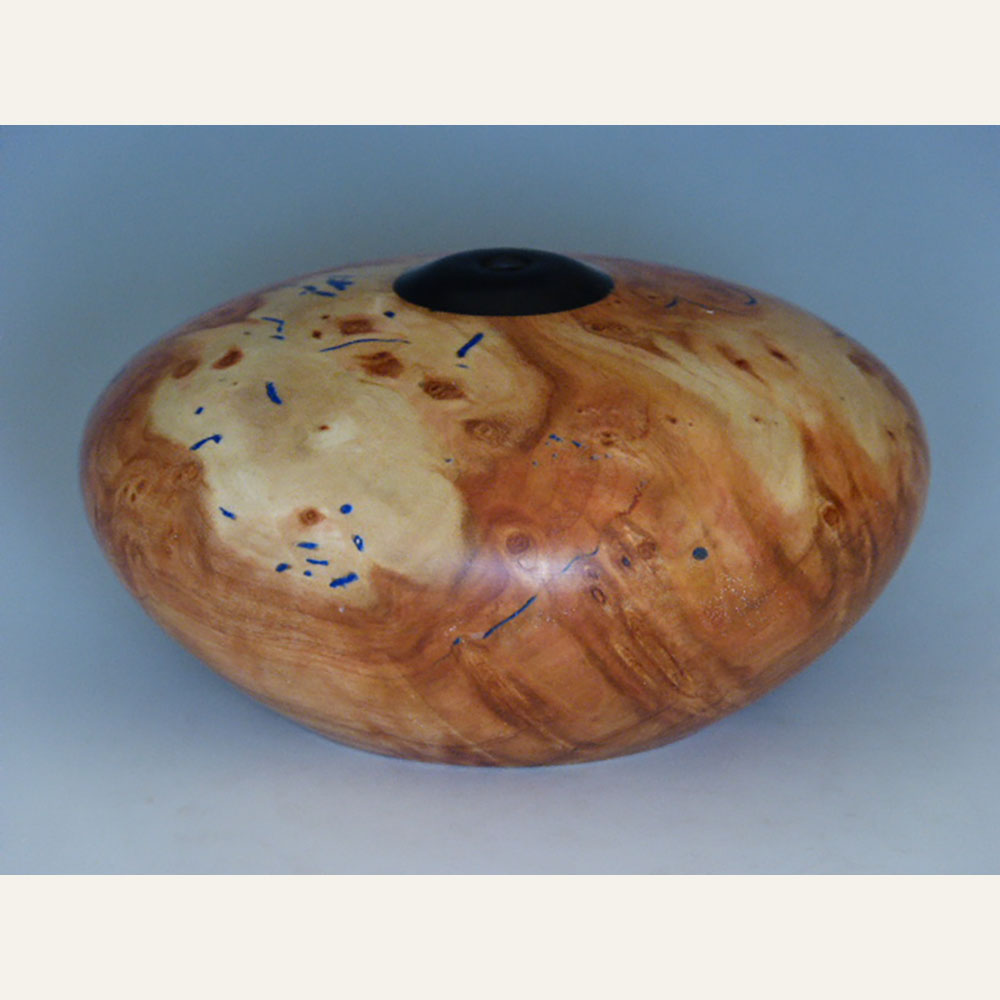 BF20-09 Seed Pot T417 aspen burl lapis and ebony 2.5x5 woodturning 395 WEB