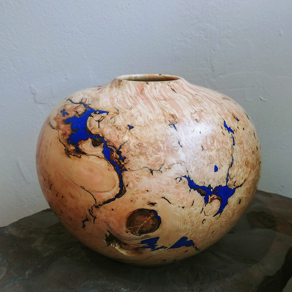 BF19-06 Boxelder Burl and Lapis 8.5x7 woodturning 995