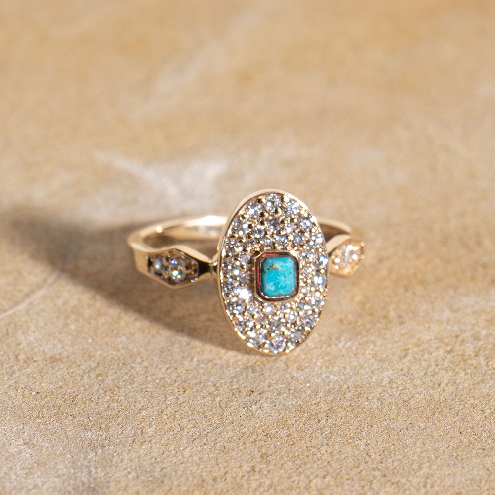 JMK23-18k Ballerina Ring Copper King Turquoise 0.59ct SI-G-H Diamond 4,300 WEB