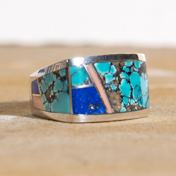 JMK23-Wrap Around Turquoise Lapis Pink Coral Ring 940 WEB