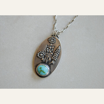 GMJ24-02 Wildflower Pendant 2 sterling silver and Sonoran turquoise 1100 WEB