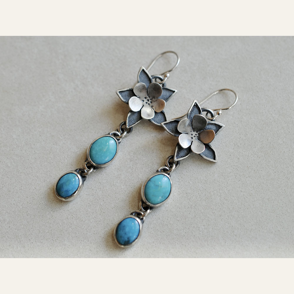 GMJ24-03 ColumbineEarrings2 sterling silver and Arizona turquoise 500 WEB