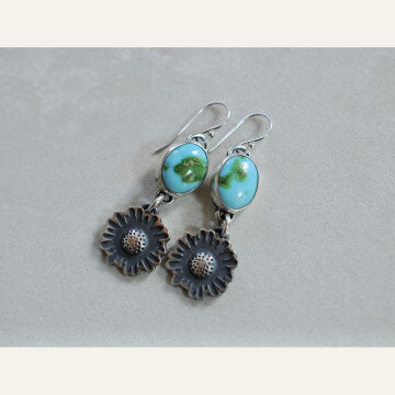 GMJ24-04 Aster Flower Dangles 2 sterling silver and Sonoran turquoise 500 WEB