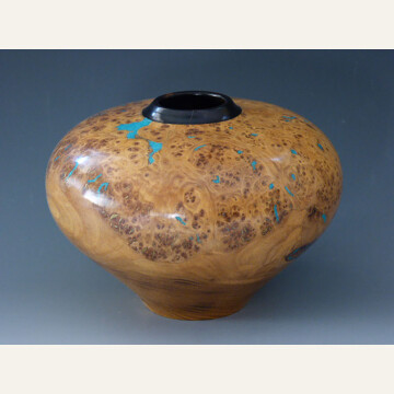 BF24-02 Elm Burl and Turquoise w Ebony Rim 4x5.5 P0627 775 WEB