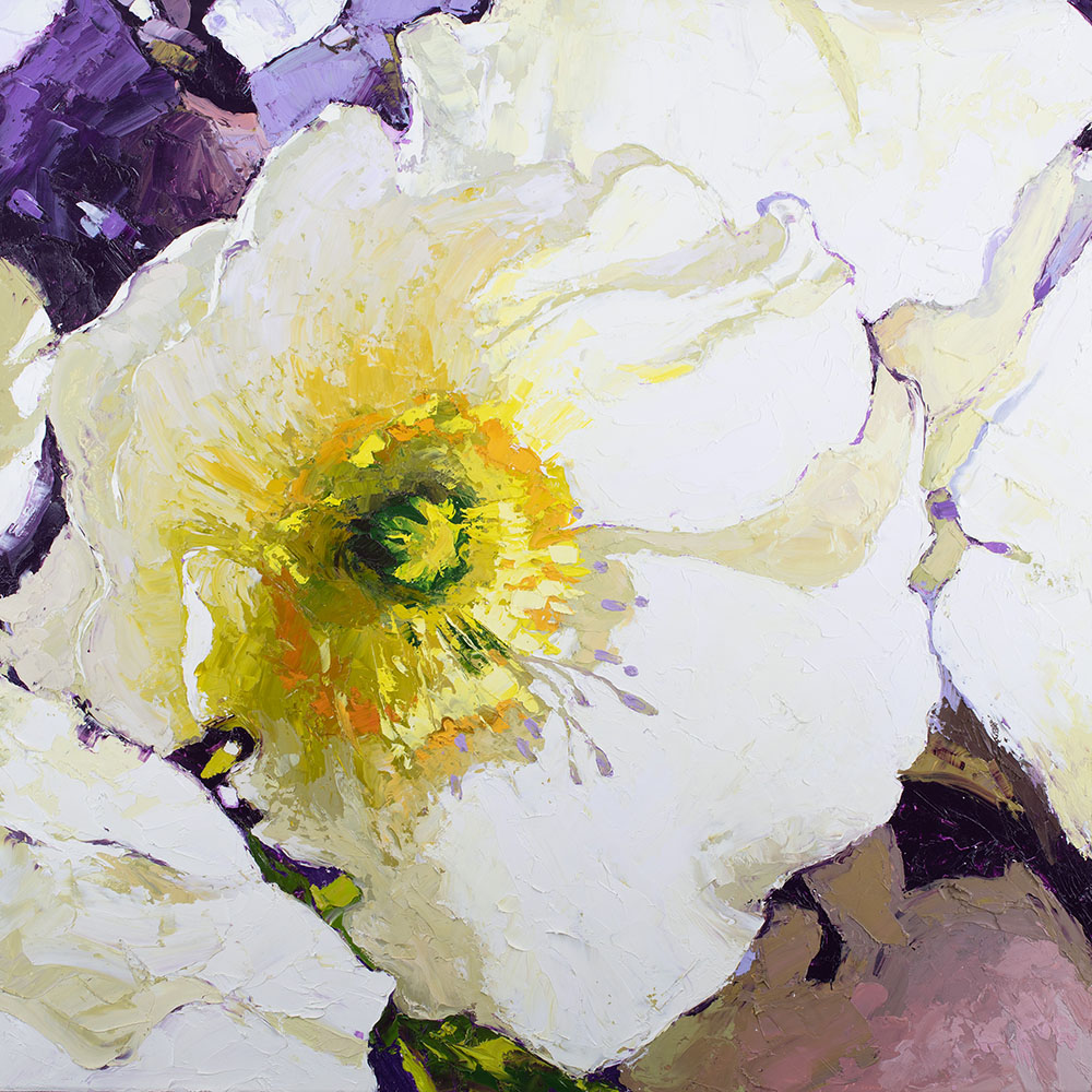 SN24-02 White Poppies Up Close Purple 22x22 oil 4,300 F WEB