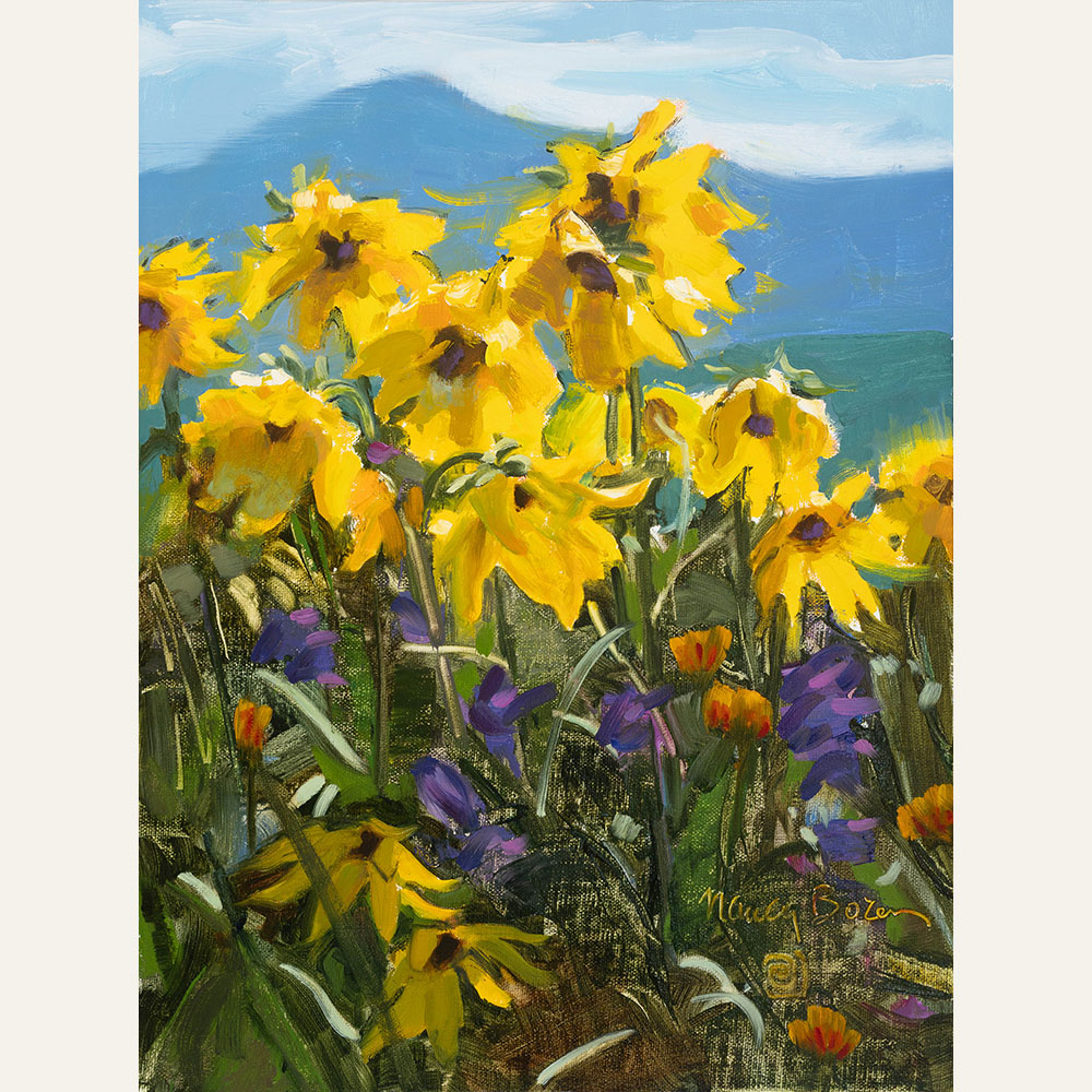 NB24-03 Sunflowers in the Mountains 12x9 oil 950 F WEB